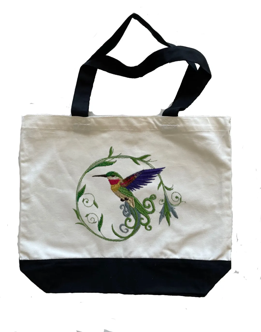 Hummingbird Embroidered Cotton Canvas Tote Bag