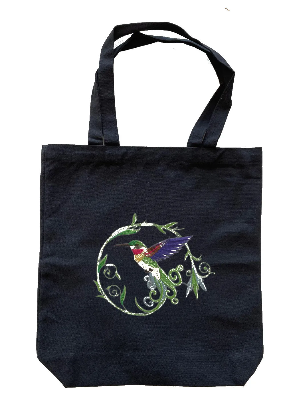 Hummingbird Embroidered Cotton Canvas Tote Bag