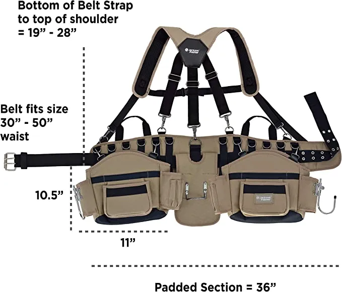 JACKSON PALMER Professional Comfort-Rig Tool Belt for the Curvy Girl with Adjustable Suspenders (Detachable Pockets & 2 Power Tool Hooks) for 30" - 50" waist