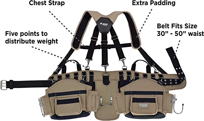 JACKSON PALMER Professional Comfort-Rig Tool Belt for the Curvy Girl with Adjustable Suspenders (Detachable Pockets & 2 Power Tool Hooks) for 30" - 50" waist