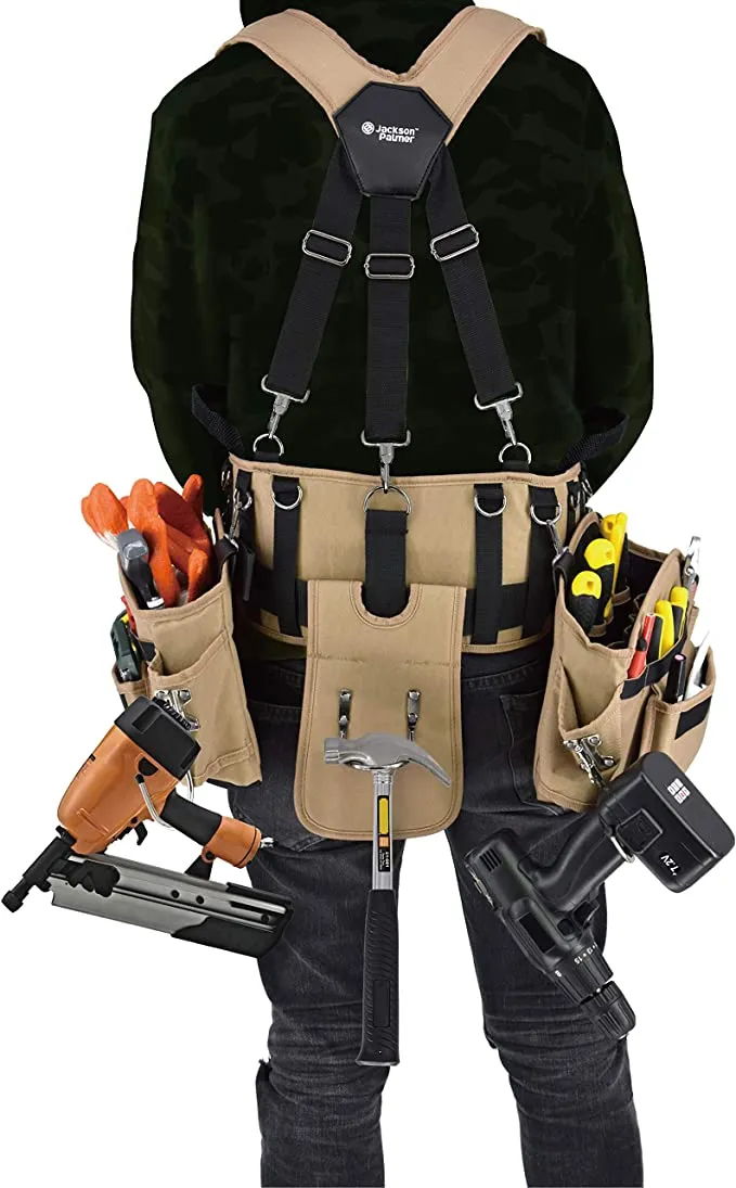 JACKSON PALMER Professional Comfort-Rig Tool Belt for the Curvy Girl with Adjustable Suspenders (Detachable Pockets & 2 Power Tool Hooks) for 30" - 50" waist