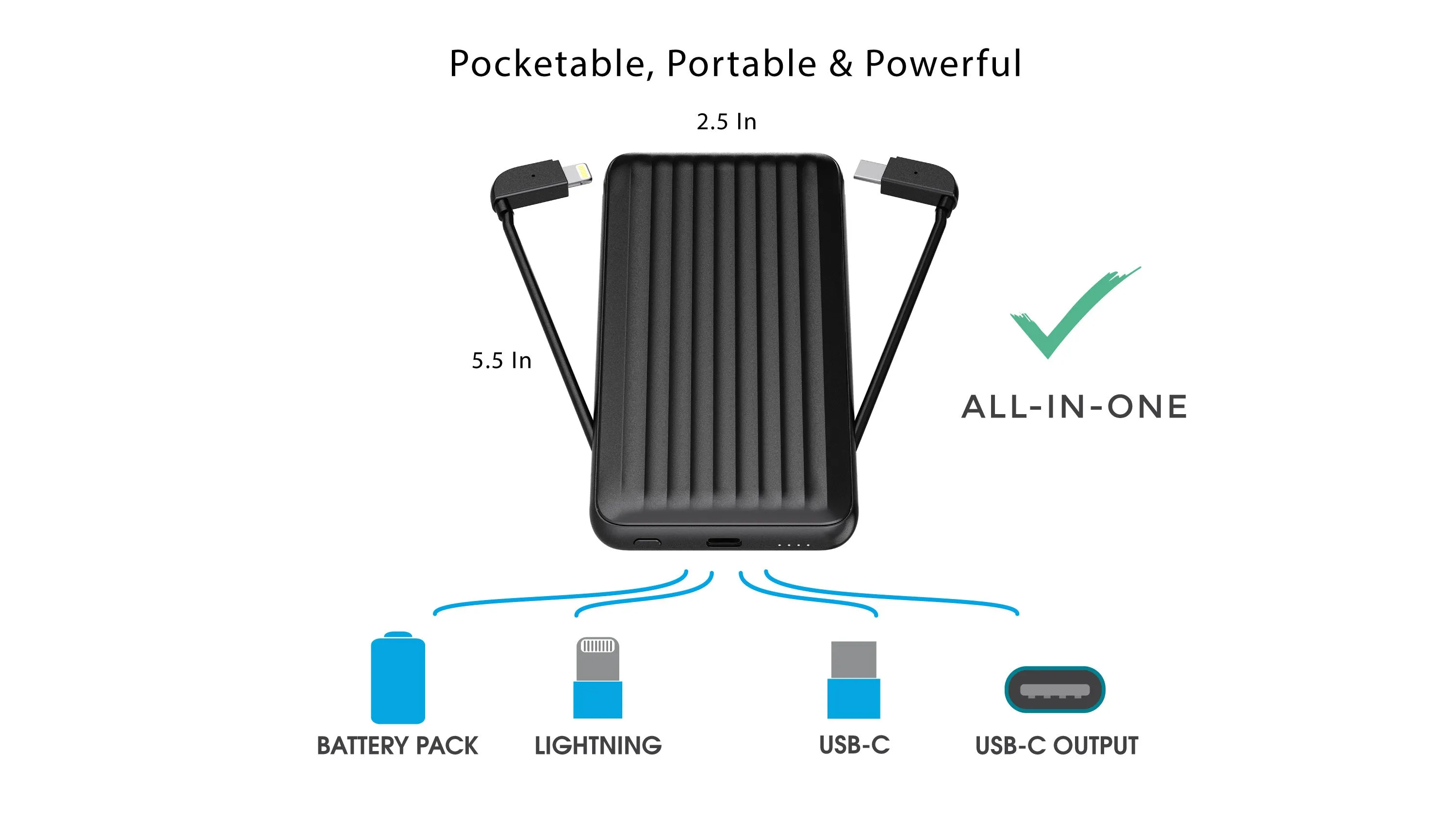 Journey Max | Portable Battery Pack | built in Lightning & USB C Cables