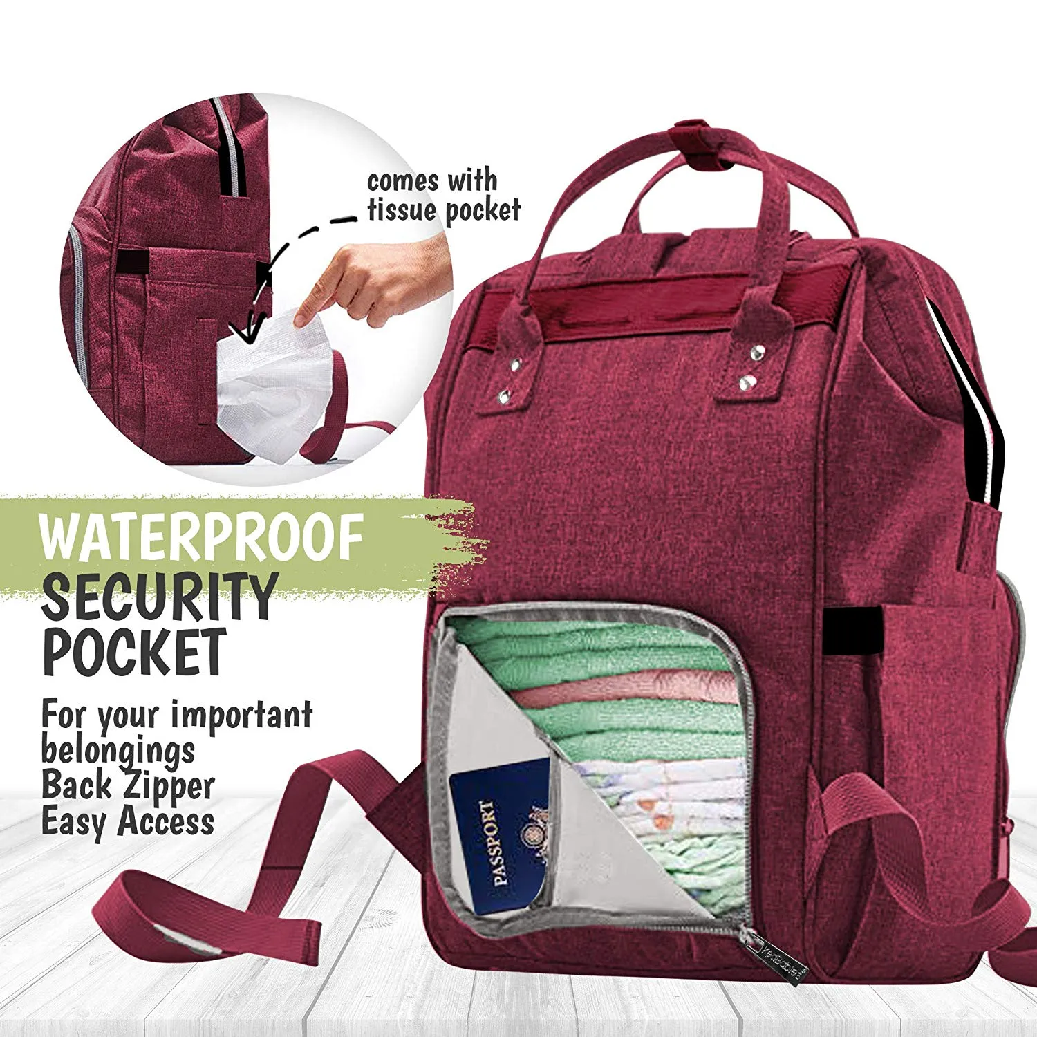 KeaBabies Original Diaper Bag Backpack (Wine Red)