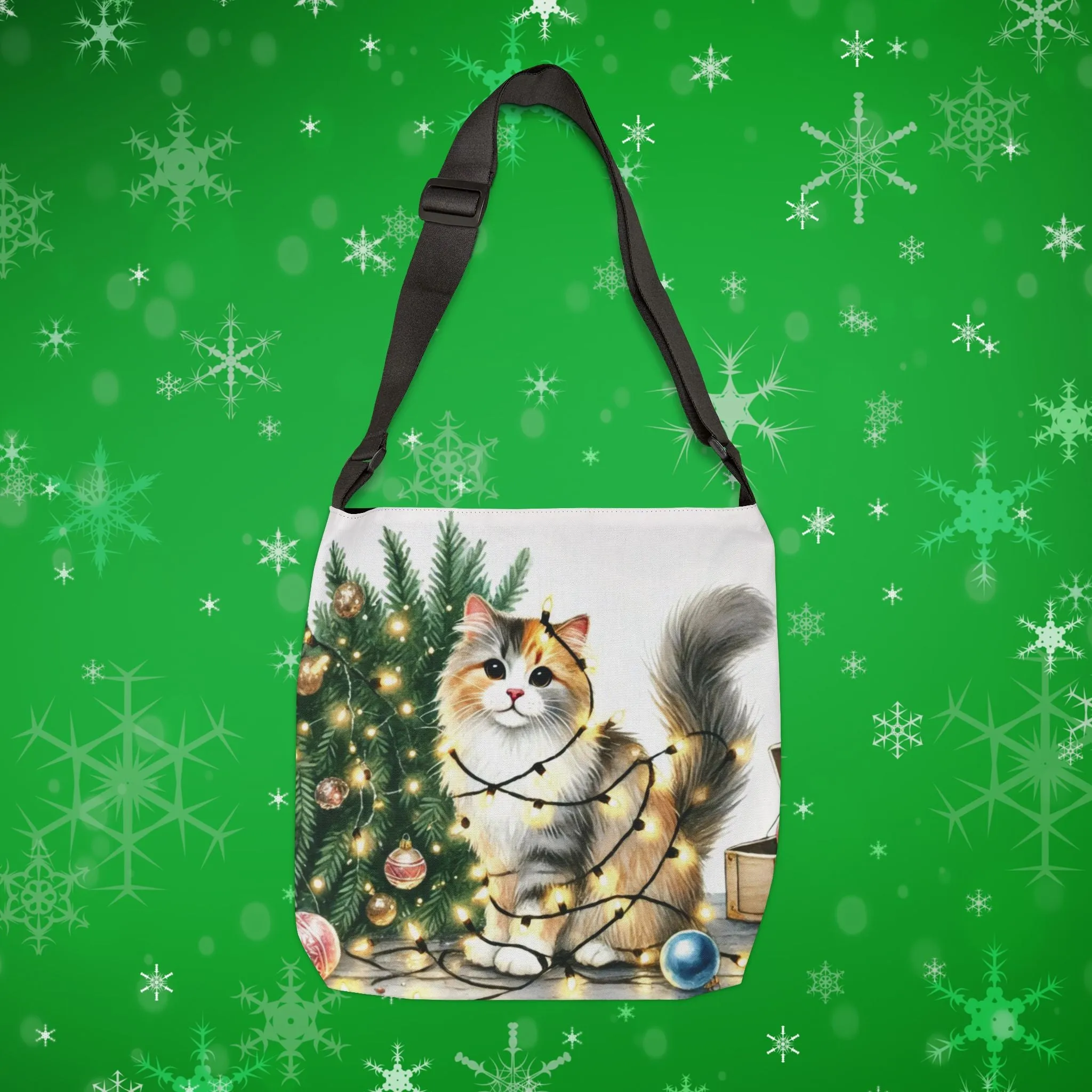 Kitty Christmas Lights - Cat Lover - Adjustable Strap Tote Bag