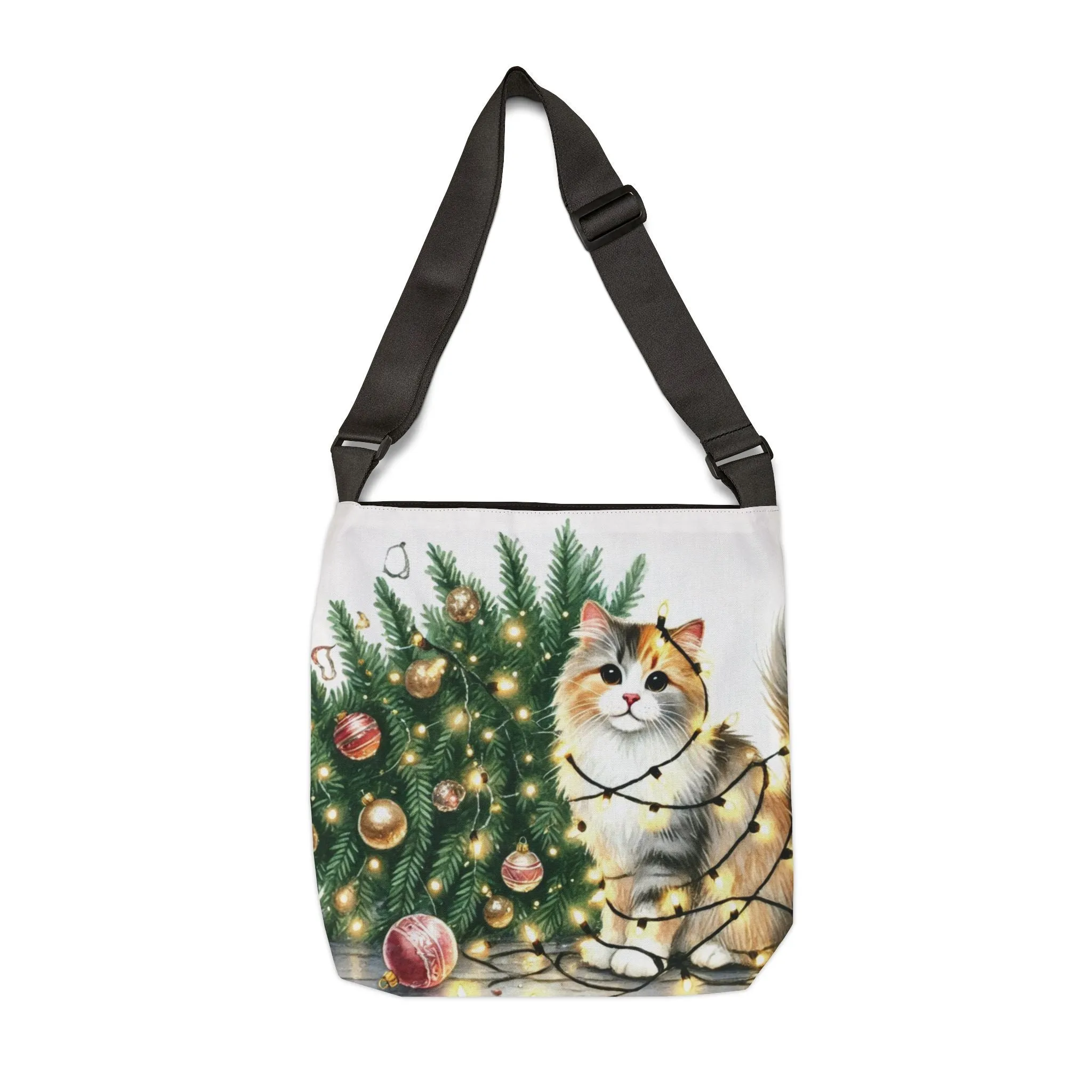 Kitty Christmas Lights - Cat Lover - Adjustable Strap Tote Bag