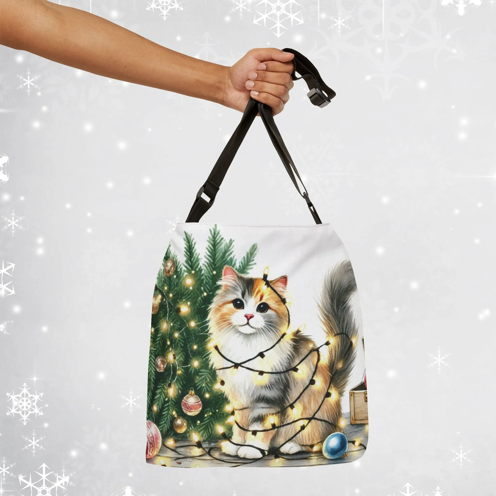 Kitty Christmas Lights - Cat Lover - Adjustable Strap Tote Bag