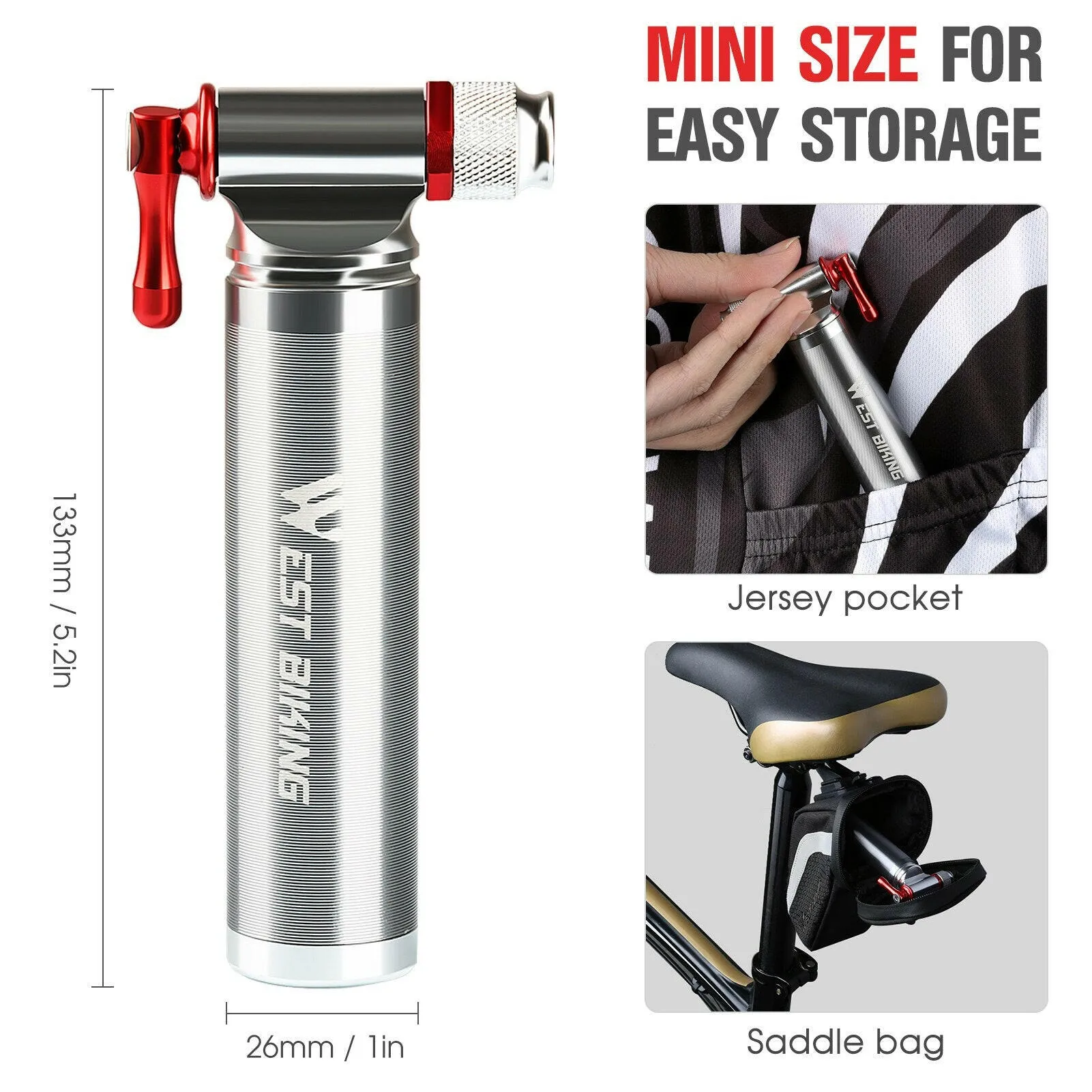 KKMOON  Mini Bike Pump CO2 Inflator Road Mountain Bikes Bicycle Tire Pump for Presta and Schrader