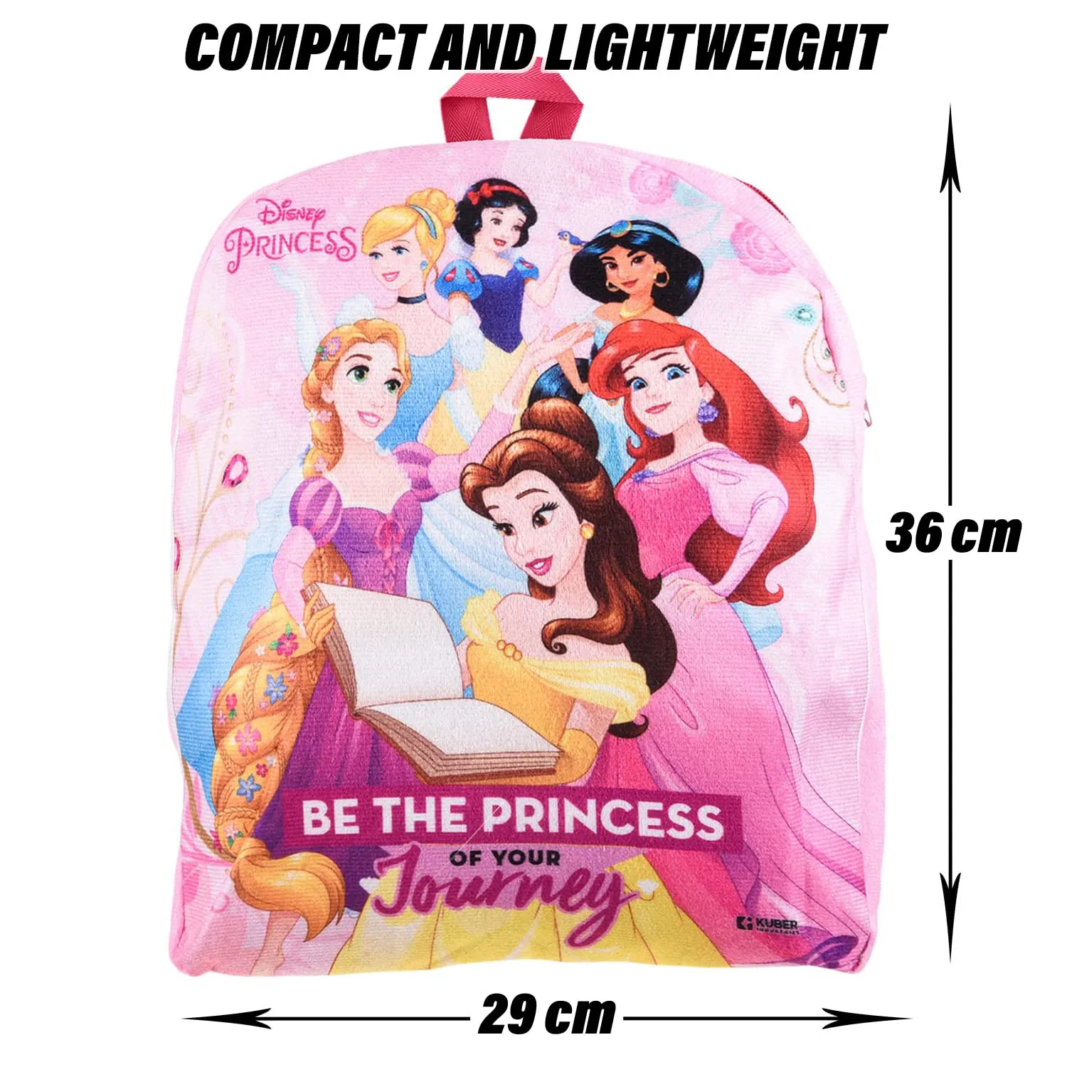 Kuber Industries Disney Princess School Bag | Velvet Kids School Bags | Student Bookbag | School Bag for Girls & Boys | School Backpack for Kids | Single Compartments | Pink