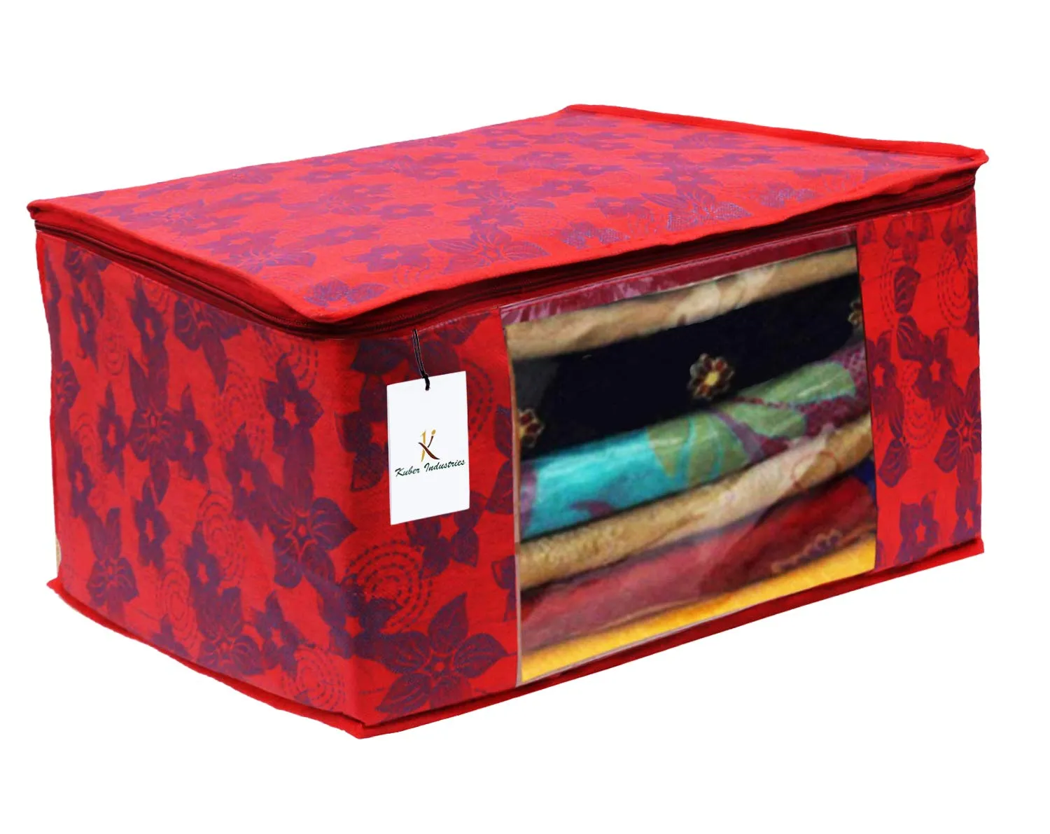 Kuber Industries Metallic Printed Non Woven 3 Pieces Saree Cover and 3 Pieces Underbed Storage Bag, Cloth Organizer for Storage, Blanket Cover Combo Set (Red) -CTKTC038552