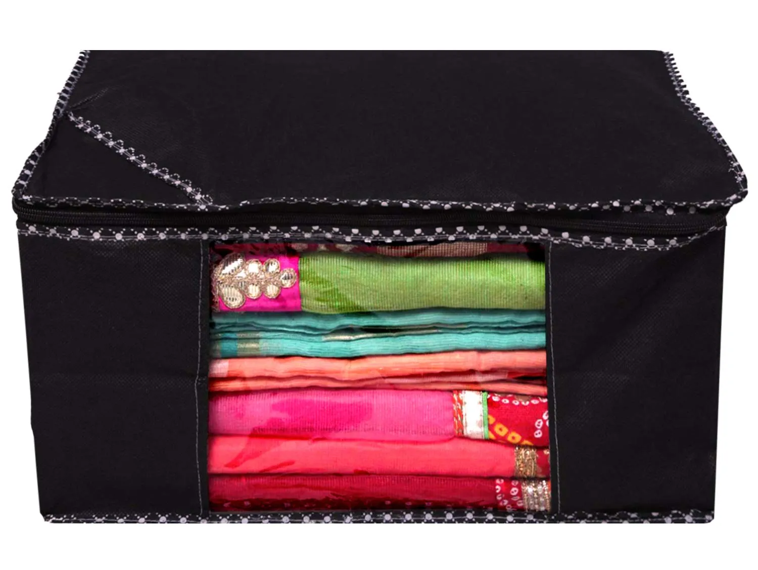 Kuber Industries Non Woven 4 Pieces Saree Cover And 4 Pieces Underbed Storage Bag, Cloth Organizer For Storage, Blanket Cover Combo Set (Black) -CTKTC038469