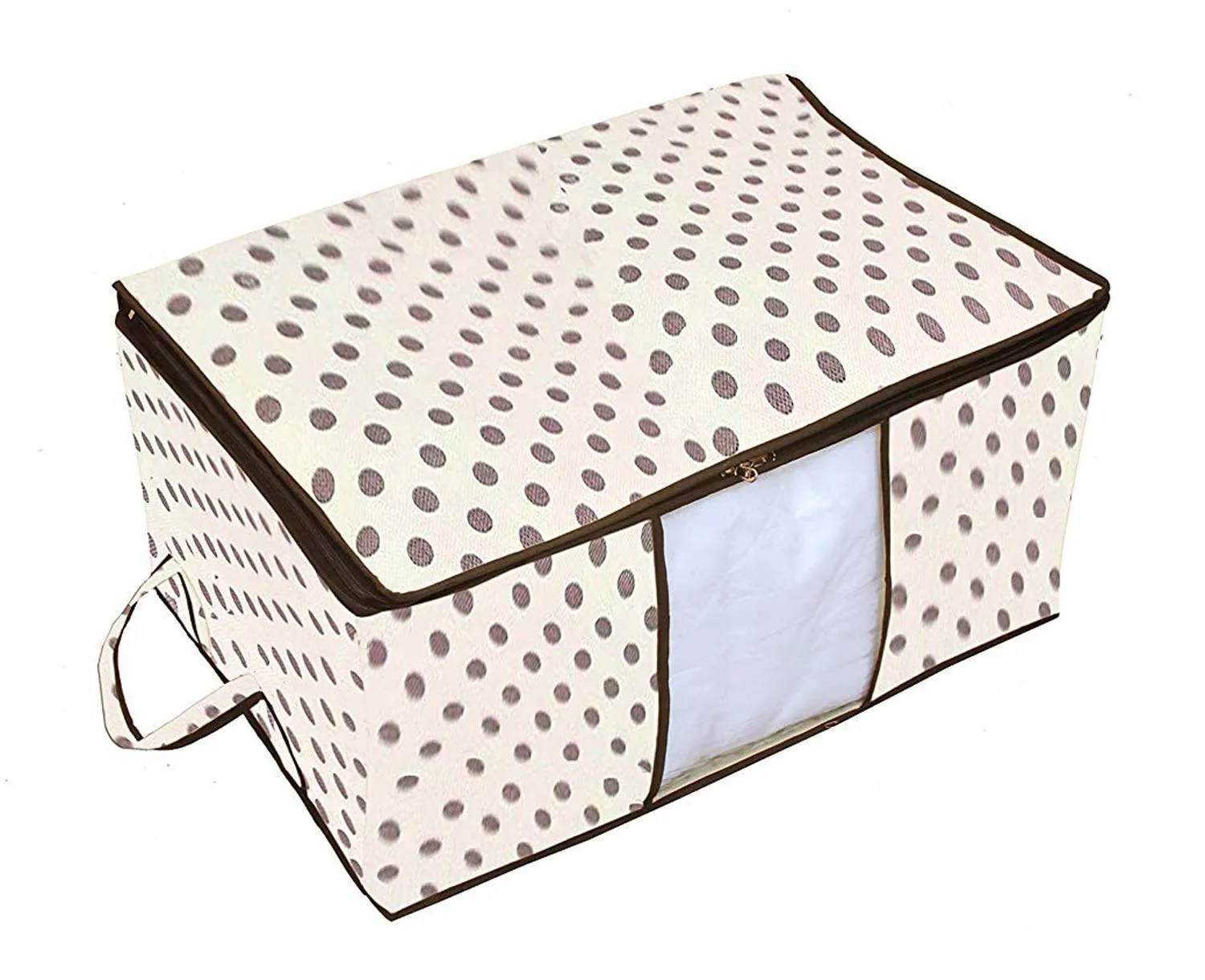 Kuber Industries Polka Dots Printed Non Woven 6 Pieces Saree Cover and 3 Pieces Underbed Storage Bag, Cloth Organizer for Storage, Blanket Cover Combo Set (Ivory) -CTKTC038652