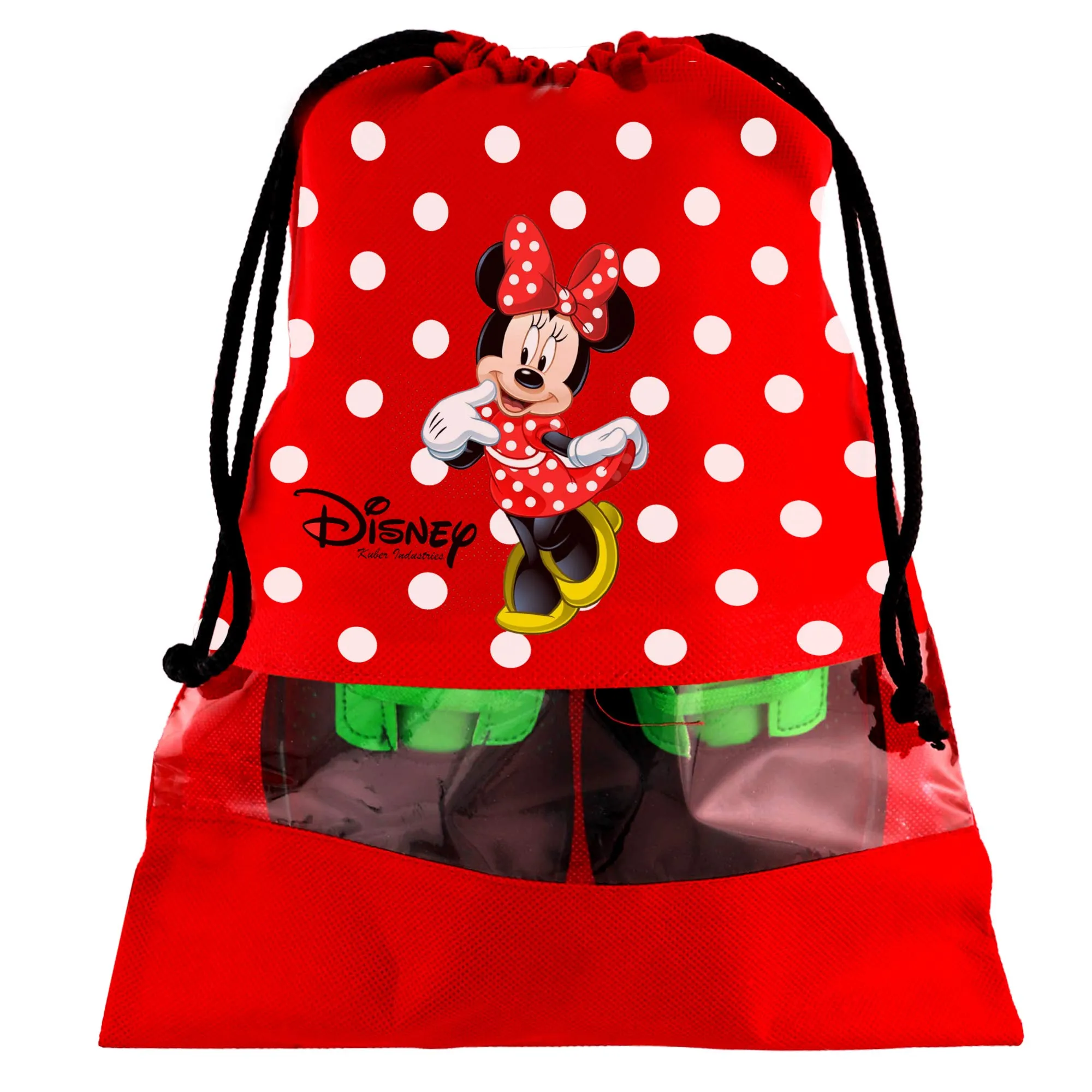 Kuber Industries Portable Travel Shoe Bags Dust-Proof Shoe Organizer Space Saving Storage Bags, Disney Print (Set of 6,Black & Red) -HS_35_LUGGAGE18016