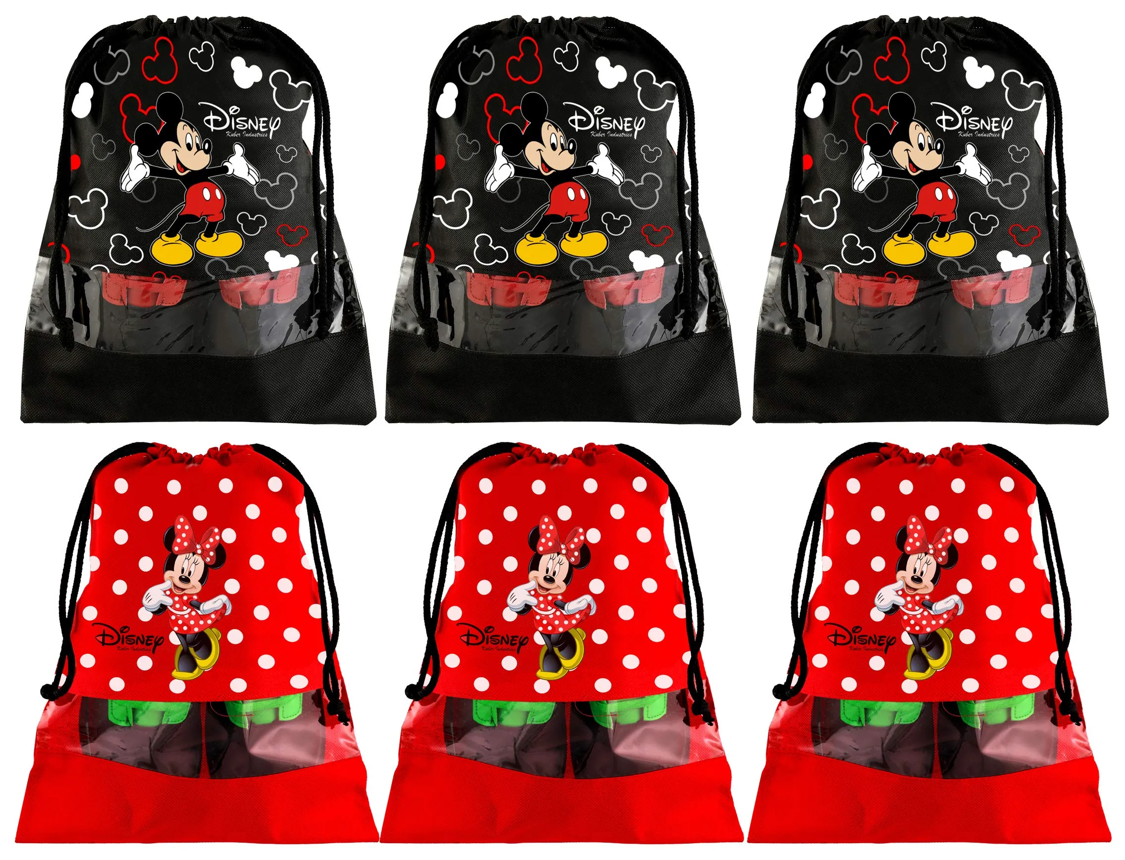 Kuber Industries Portable Travel Shoe Bags Dust-Proof Shoe Organizer Space Saving Storage Bags, Disney Print (Set of 6,Black & Red) -HS_35_LUGGAGE18016