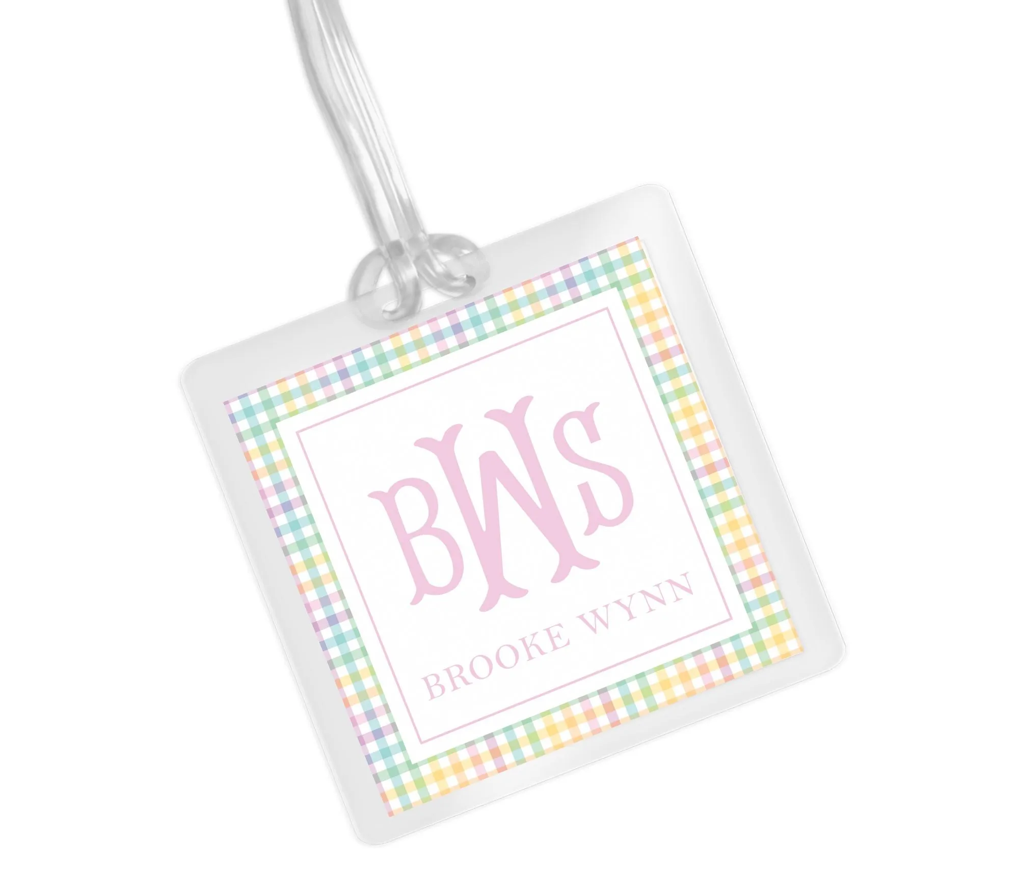 Laminated Bag Tag - Rainbow Gingham Monogram