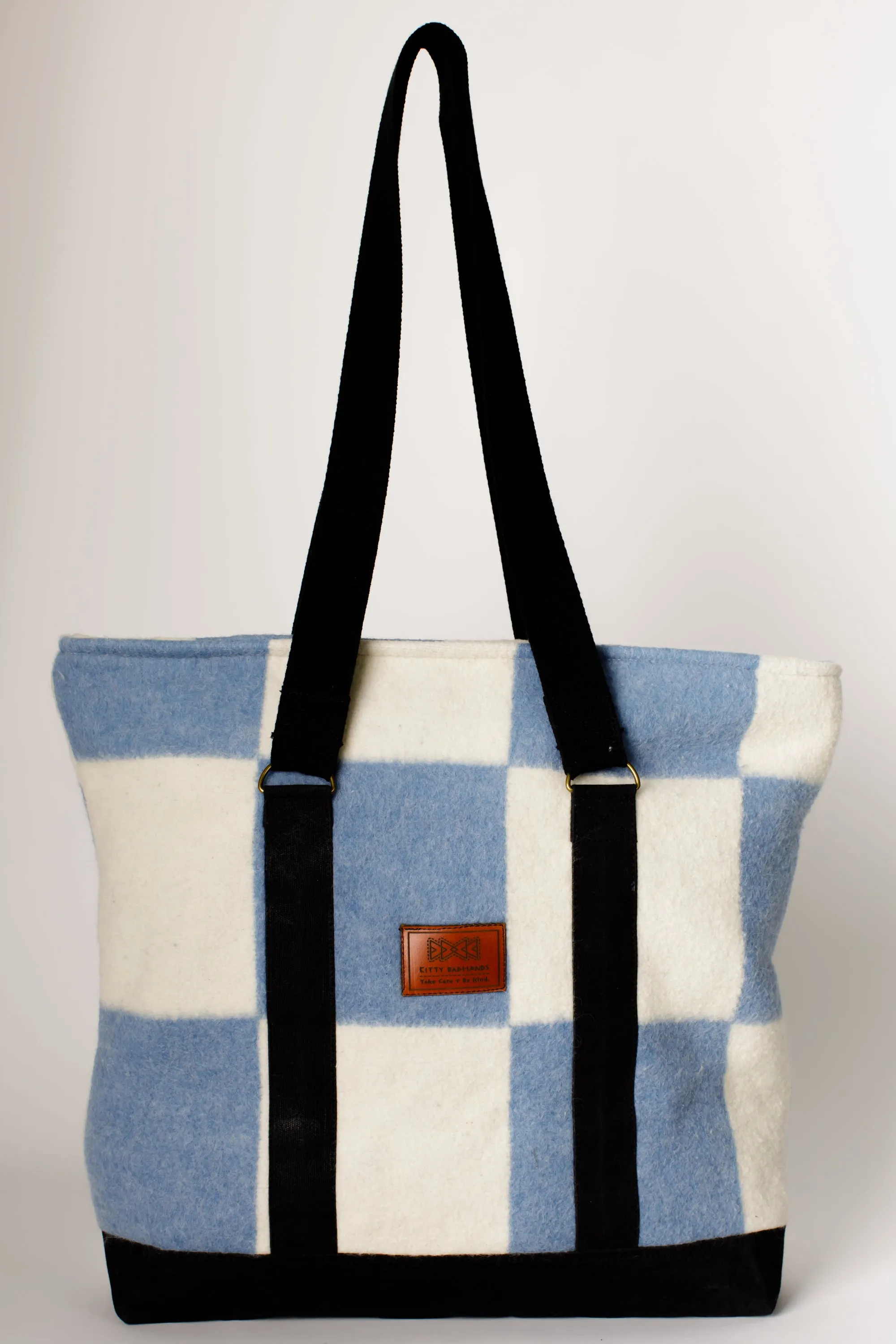 Large Wool Checkered Tote Bag