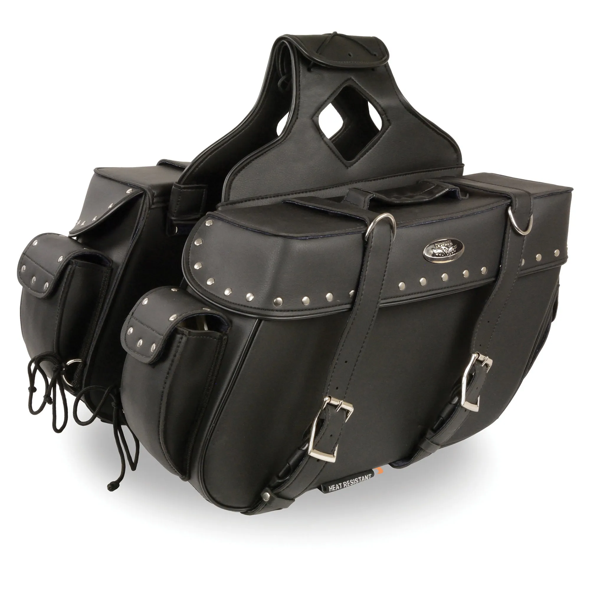 Large Zip-Off PVC Throw Over Riveted Saddle Bag (16X11X6X22)