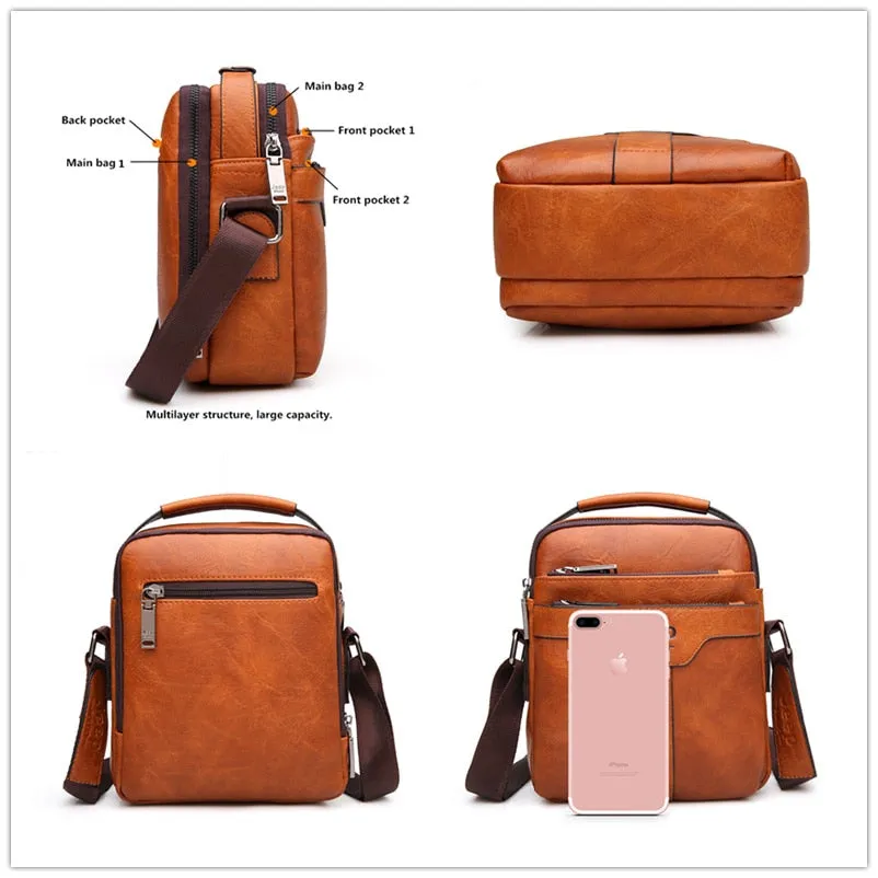 Men Leather Bag 2 piece set Handbags Business Casual Messenger Shoulder Bag Crossbody Male Tote Bags High Quality