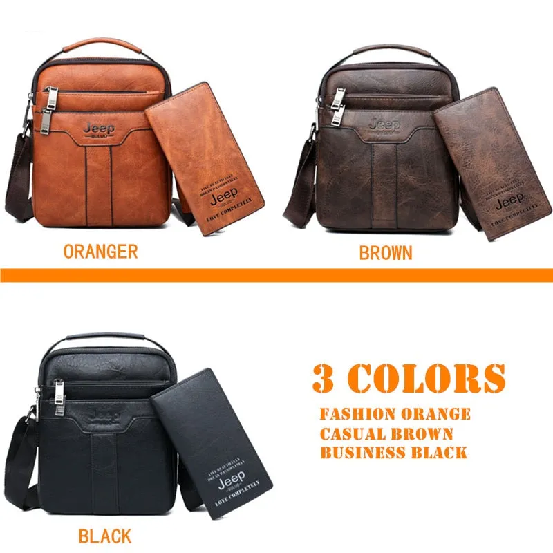 Men Leather Bag 2 piece set Handbags Business Casual Messenger Shoulder Bag Crossbody Male Tote Bags High Quality