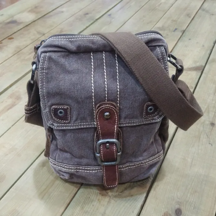 Mens Canvas Side Bag Canvas Vertical Messenger Bag Gray Small Courier Bag Shoulder Bag for Men