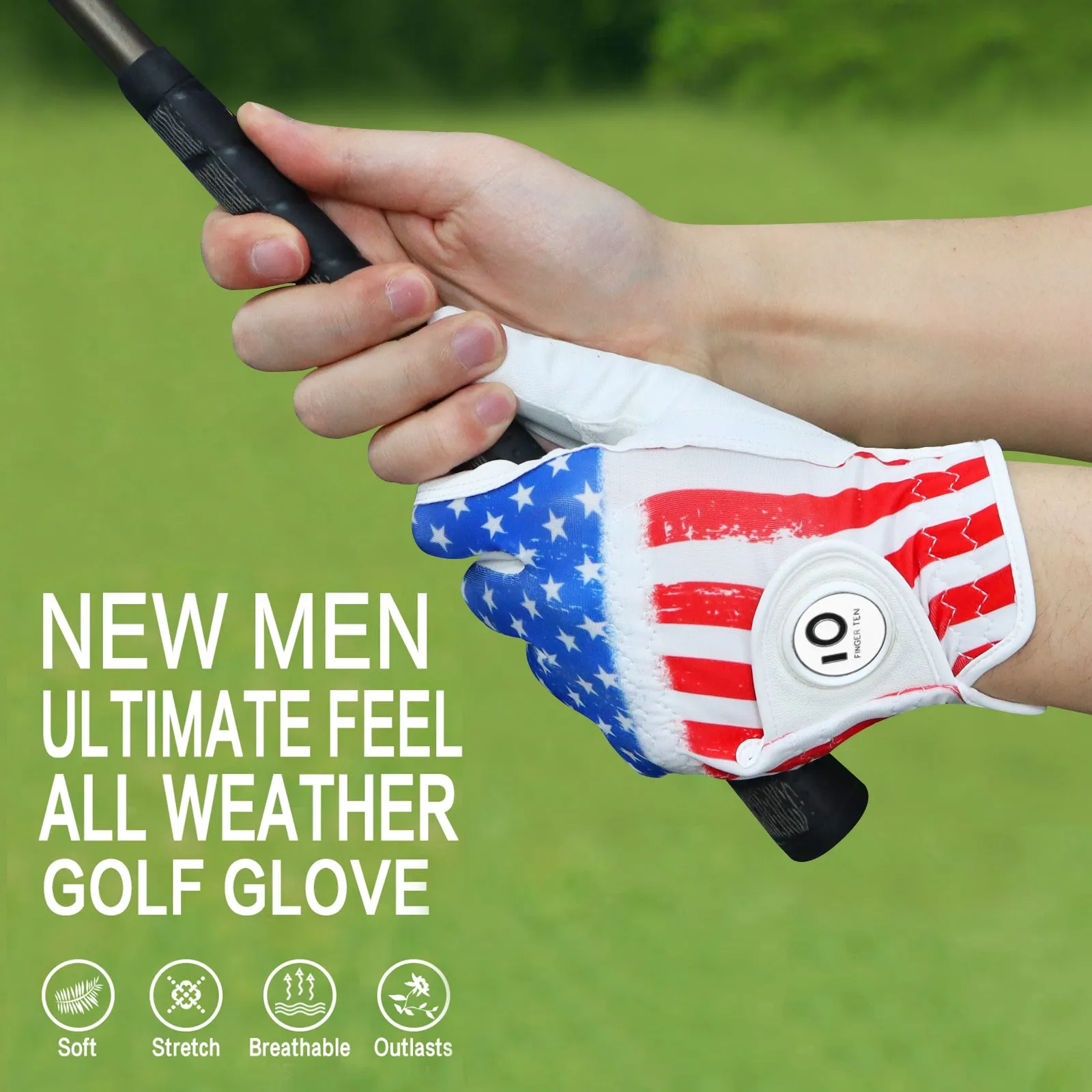 Men's Golf Gloves USA Star All Weather Grip Value 2 Pack