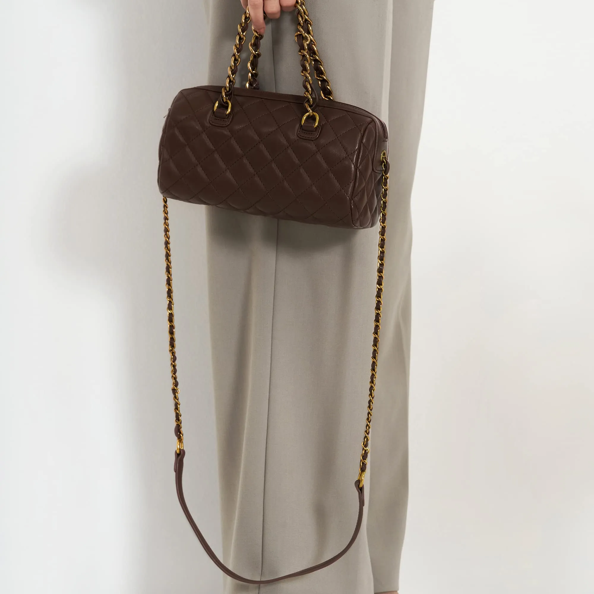 Miraggio Kylee Brown Quilted Handbag with Sling Chain Strap