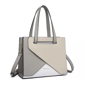 Miss Lulu Contrast Panel Shoulder Bag - Grey and Beige | Stylish & Practical Handbag