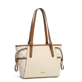 Miss Lulu Elegant Monogram Tote Bag - Beige & Brown | Premium PU Leather & PVC | Spacious & Chic Women's Handbag