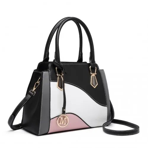 Miss Lulu Pretty Colour Combination Leather Handbag Tote Bag - Black | Elegant, Versatile PU Leather Handbag