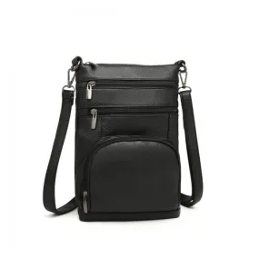 Miss Lulu RFID-Blocking Multi Pocket Leather Look Cross Body Bag - Black