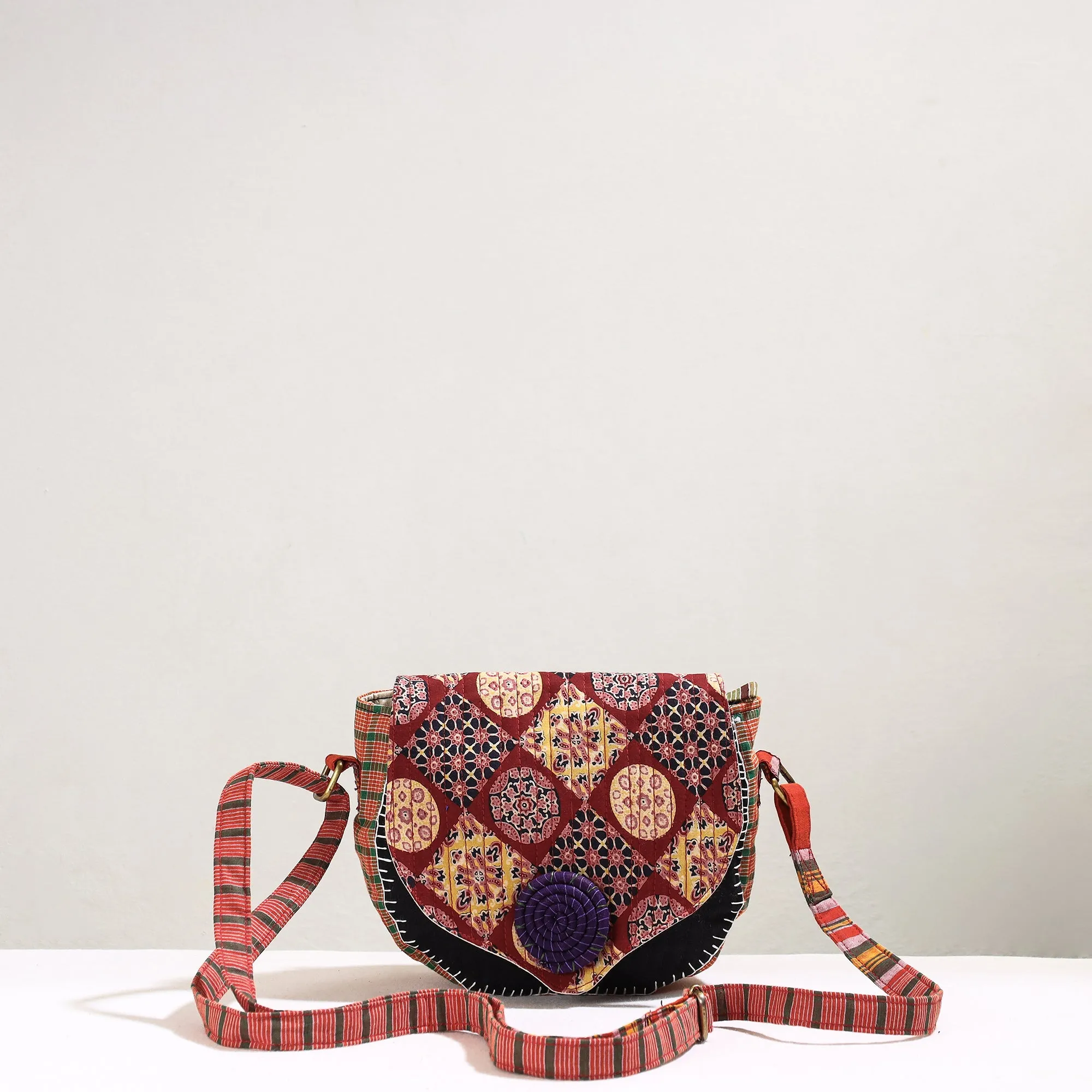 Multicolor - Handmade Gamcha Fabric Embroiderd Canvas Cotton Sling Bag