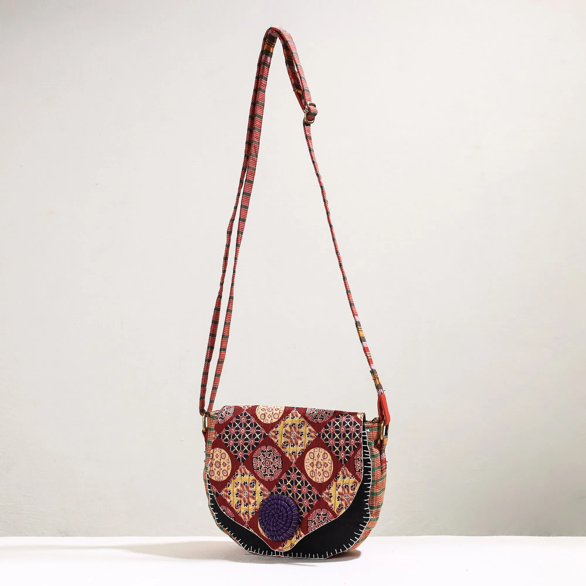 Multicolor - Handmade Gamcha Fabric Embroiderd Canvas Cotton Sling Bag