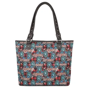 MW1234-8112 Montana West Aztec Squash Blossom Print Canvas Tote Bag