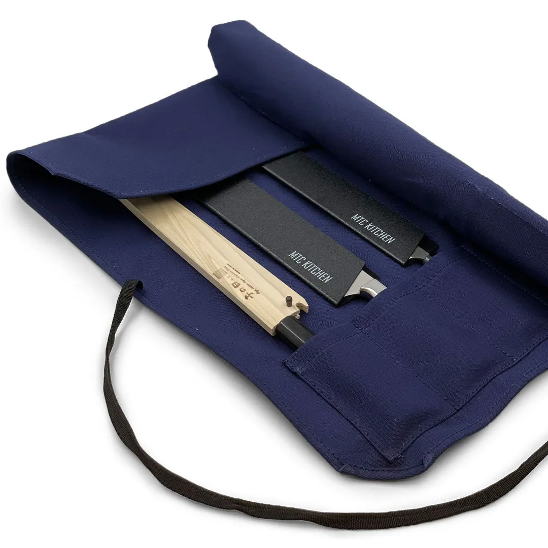 Navy Canvas 6 Slots Knife Roll Bag