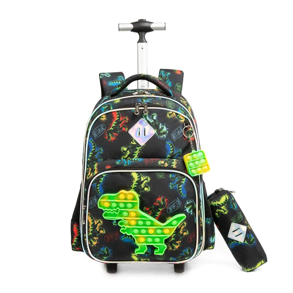 (NET) Dinosaur Rolling Backpack With Lunch Box Kids Backpack With Wheels Set Of 3 Pcs