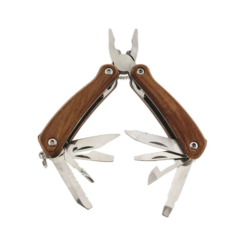 New designed wood handle mini multi tool pliers multifunction outdoor pocket pliers with nylon bag