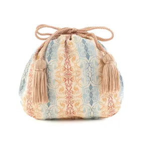 Nishijin-ori Small Drawstring Bag - Grapevine / Brown and Blue -,  Made in Kyoto, Japan,  Japanese traditional craft purse