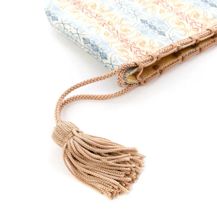 Nishijin-ori Small Drawstring Bag - Grapevine / Brown and Blue -,  Made in Kyoto, Japan,  Japanese traditional craft purse