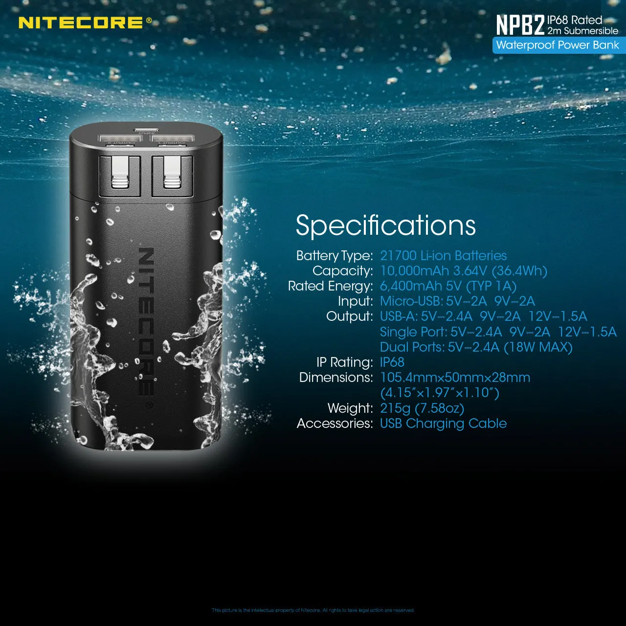 NITECORE WATERPROOF POWERBANK 10,000MAH (NPB2)