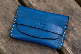 No.36 Personalized Basic Flap Handmade Leather Wallet - Blue