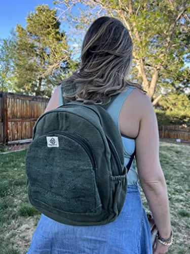 Organic Hemp Backpack Bag - Eco Friendly Durable Rustic Travel Hiking Friendly Lightweight Causal Bag by Freakmandu - Green