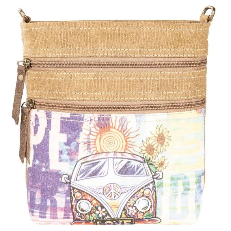 Peace Love VW Bus Two Zipper Crossbody