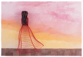 Personalised Mini Wireart Girl: Red Dress, Sunset