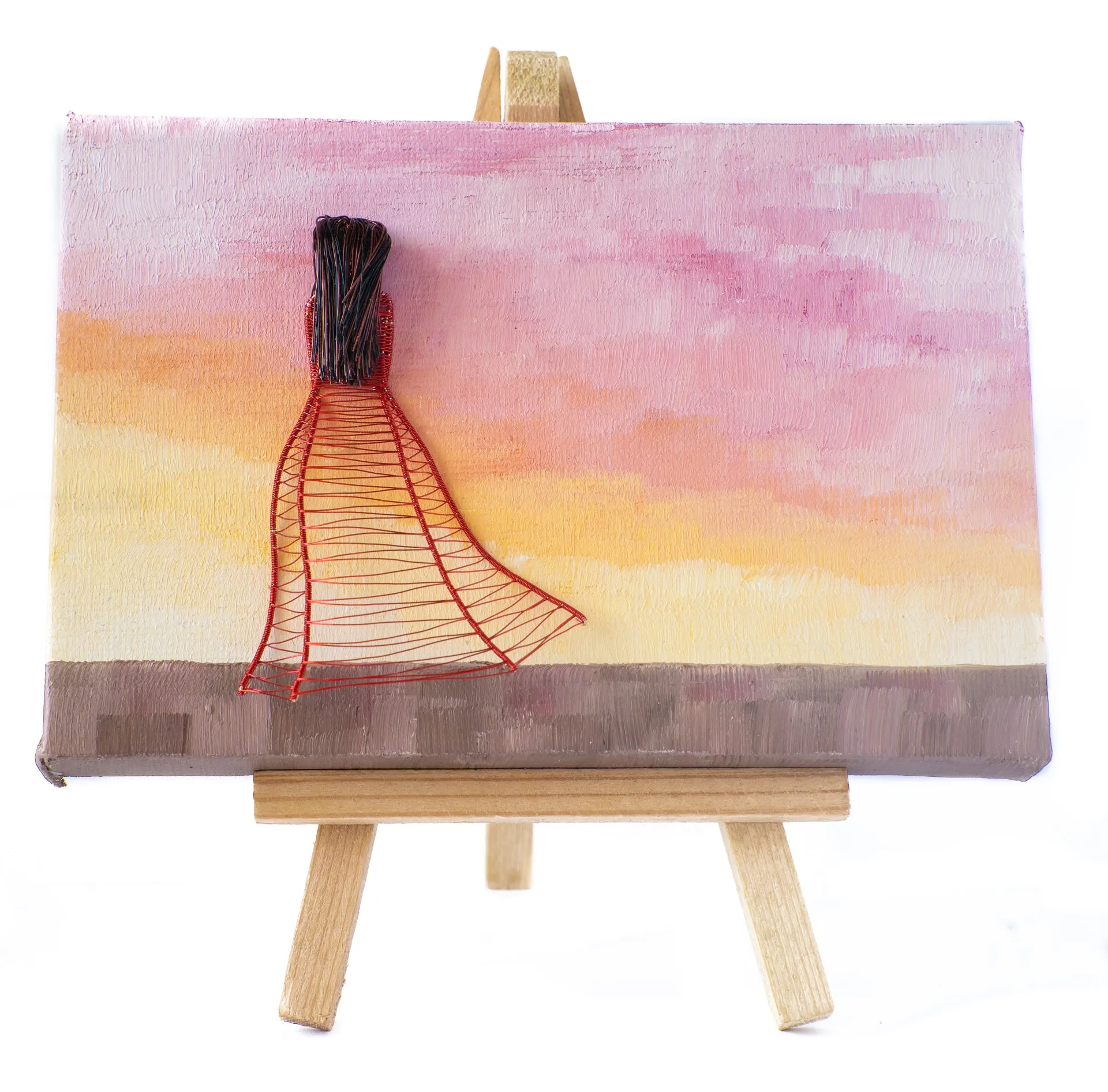 Personalised Mini Wireart Girl: Red Dress, Sunset