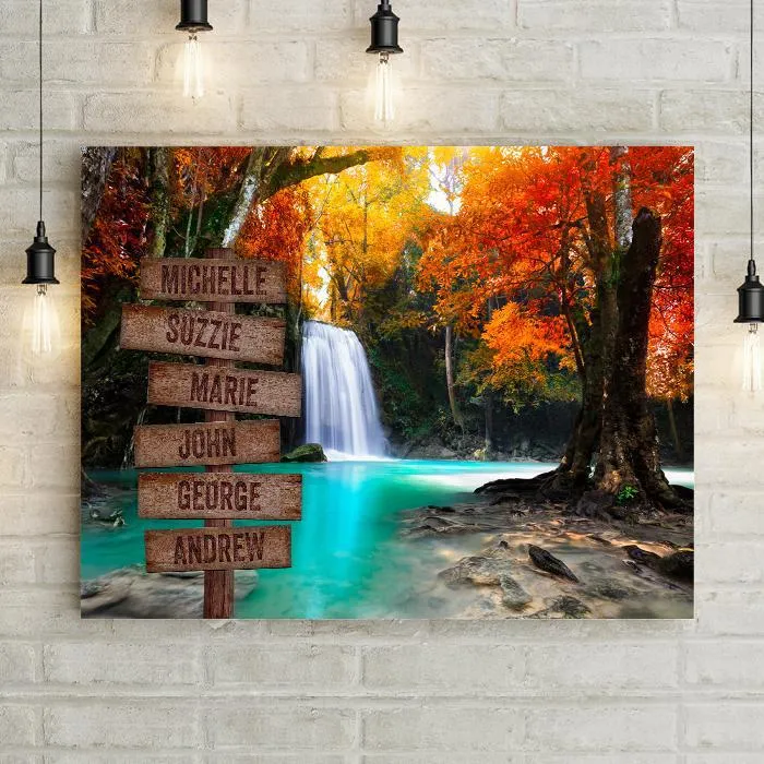 Personalized Autumn Leaves Waterfall Premium Canvas