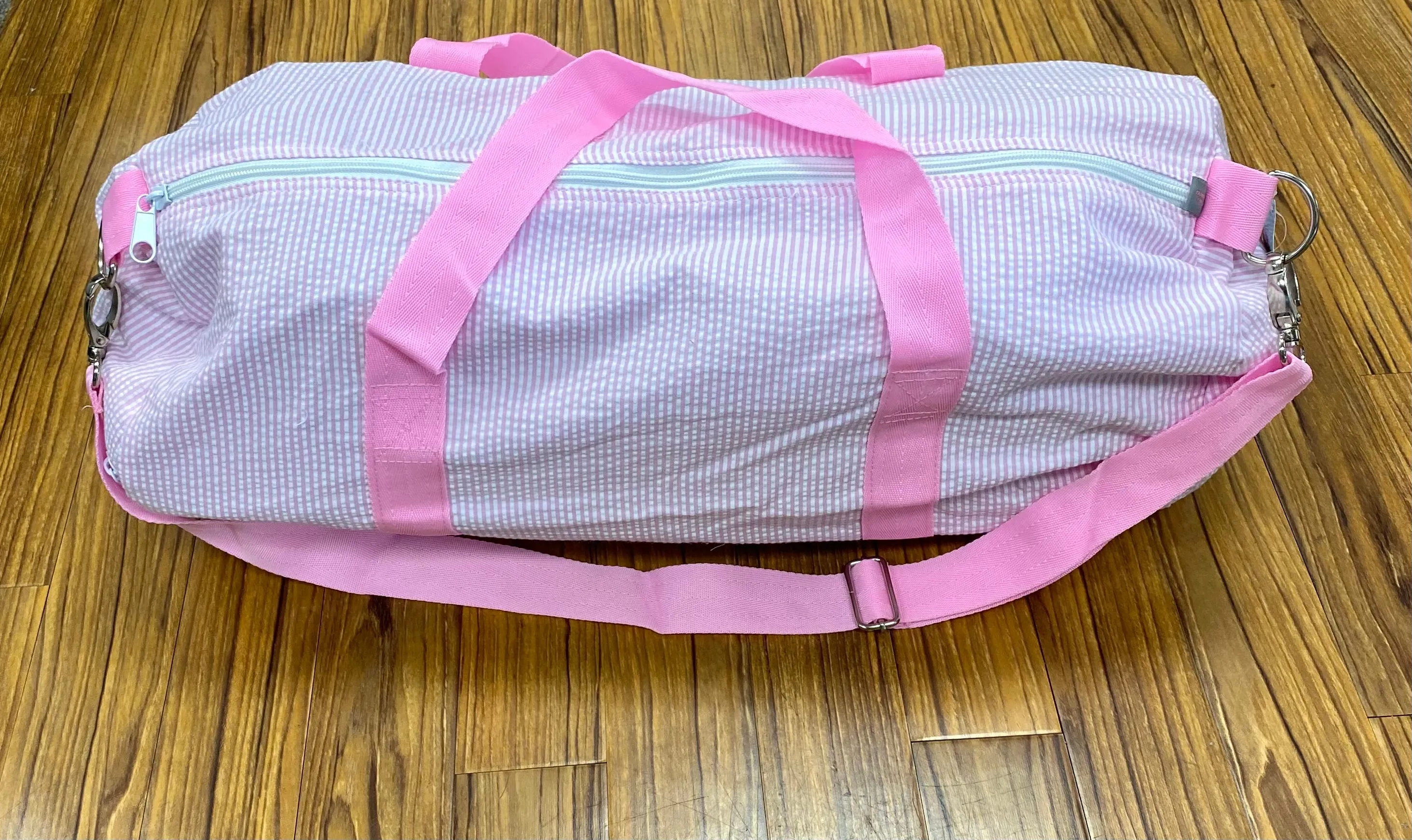 Pink Seersucker Weekender Duffle