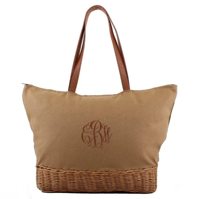 PP6849 Wicker Bottomed Tote/Beach Bag