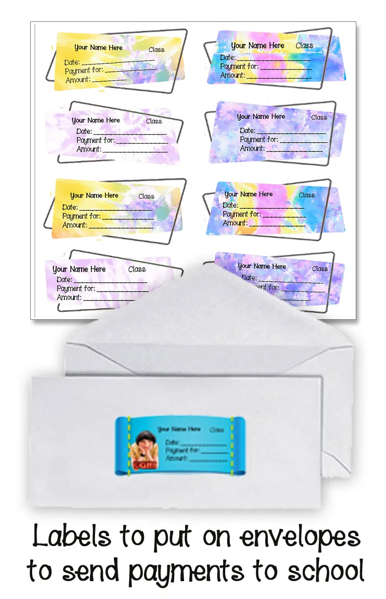 ""Tie dye" School labels packs