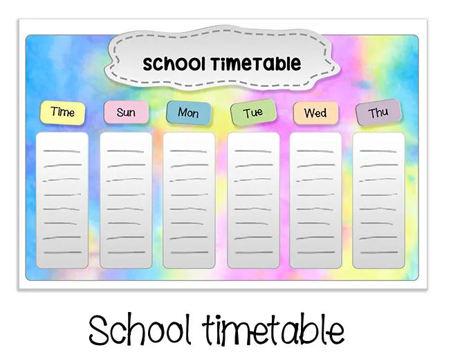 ""Tie dye" School labels packs