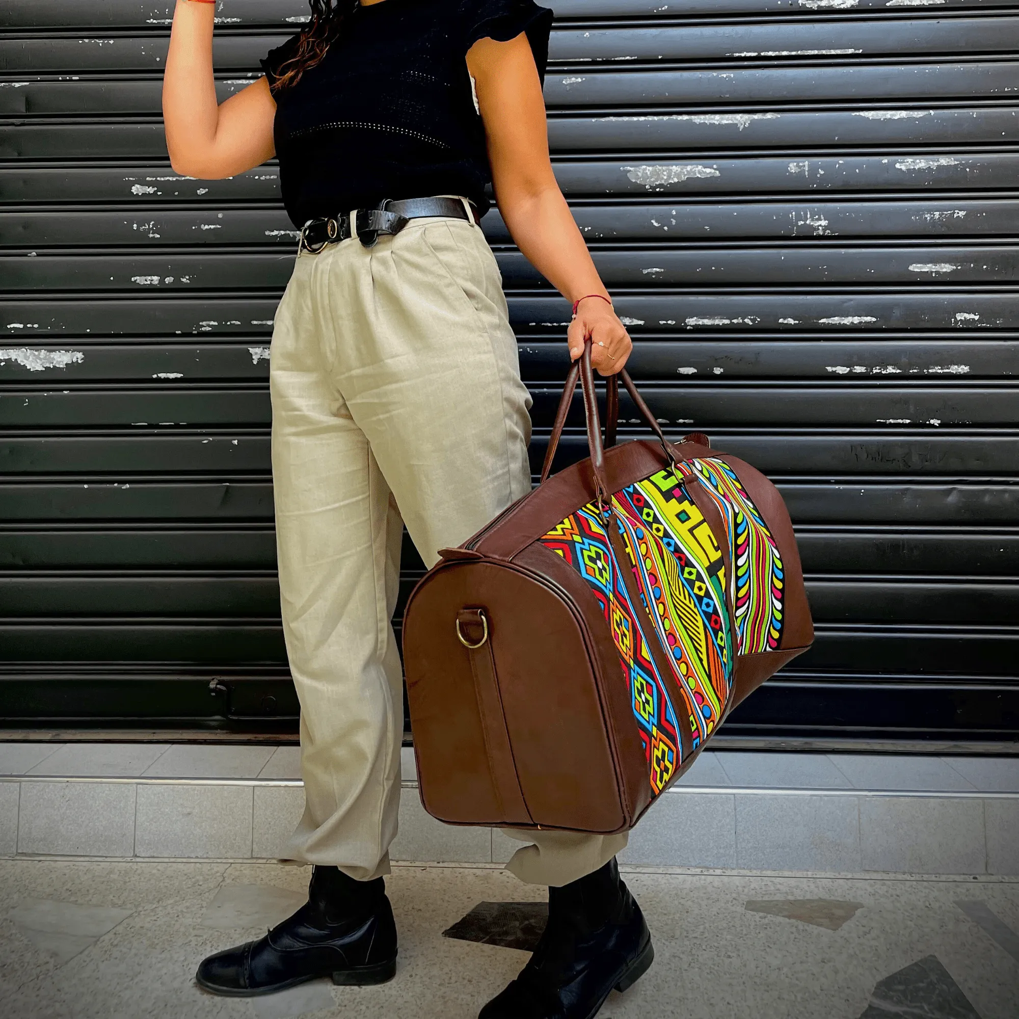 "Rainbow" Leather Duffle Bag With Matched Clutch