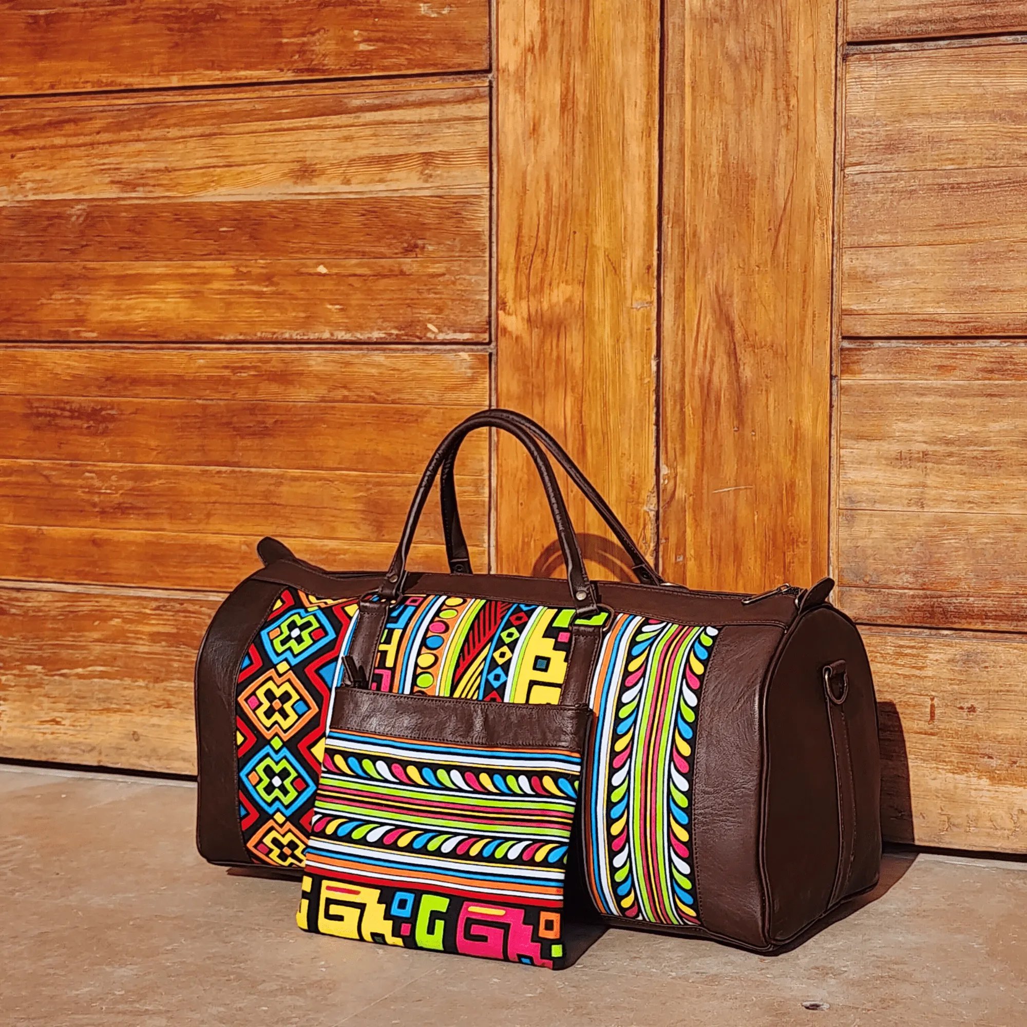 "Rainbow" Leather Duffle Bag With Matched Clutch